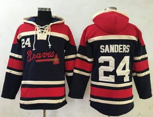 Braves #24 Deion Sanders Navy Blue Sawyer Hooded Sweatshirt MLB Hoodie