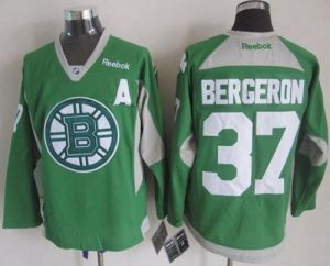 Bruins #37 Patrice Bergeron Green St. Patrick's Day Practice Stitched NHL Jersey