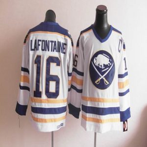 CCM Throwback Sabres #16 Lafontaine White Embroidered NHL Jersey