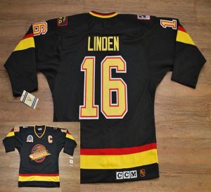 Canucks #16 Trevor Linden Embroidered Black CCM Throwback Vintage NHL Jersey