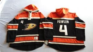 Ducks #4 Cam Fowler Black Sawyer Hooded Sweatshirt Stitched NHL Jersey