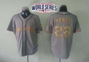 Giants #28 Buster Posey Grey USMC Cool Base W 2014 World Series Patch Stitched MLB Jersey