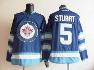 Jets #5 Mark Stuart Dark Blue 2011 Style Embroidered NHL Jersey