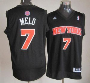 Knicks #7 Carmelo Anthony Black Melo Fashion Embroidered NBA Jersey