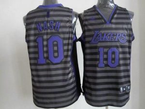 Lakers #10 Steve Nash Black Grey Groove Embroidered NBA Jersey