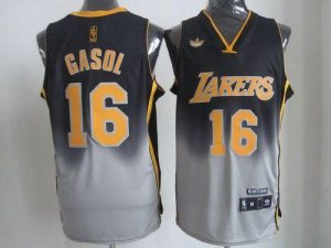 Lakers #16 Pau Gasol Black Grey Fadeaway Fashion Embroidered NBA Jersey