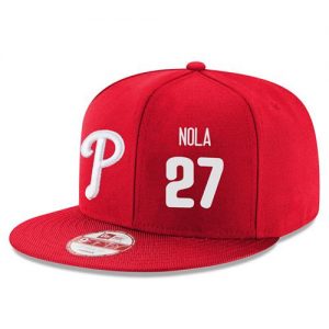 Men's Philadelphia Phillies #27 Aaron Nola Stitched New Era Red 9FIFTY Snapback Adjustable Hat