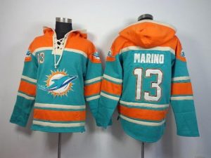 Miami Dolphins #13 Dan Marino Aqua Green Sawyer Hooded Sweatshirt NFL Hoodie