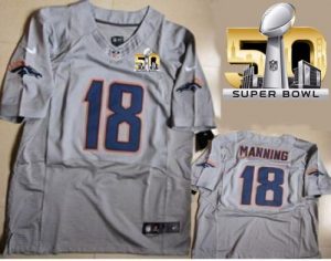 Nike Broncos #18 Peyton Manning New Grey Shadow Super Bowl 50 Men's Stitched NFL Elite Jersey