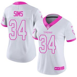 Nike Buccaneers #34 Charles Sims White Pink Women's Stitched NFL Limited Rush Fashion Jersey