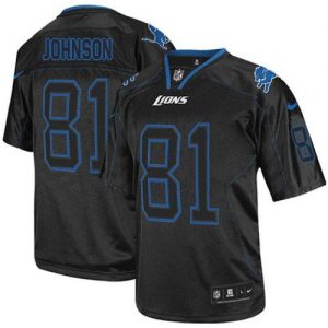 Nike Lions #81 Calvin Johnson Lights Out Black Men's Embroidered NFL Elite Jersey