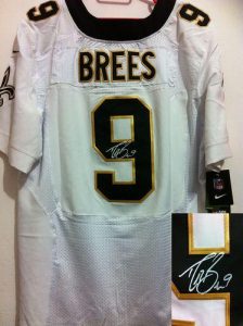 Nike Saints #9 Drew Brees White Men's Embroidered NFL Elite Autographed Jersey