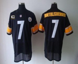 Nike Steelers #7 Ben Roethlisberger Black Team Color With C Patch Men's Embroidered NFL Elite Jersey