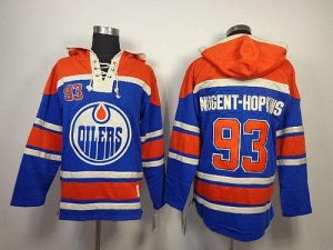 Oilers #93 Nugent-Hopkins Light Blue Sawyer Hooded Sweatshirt Embroidered NHL Jersey