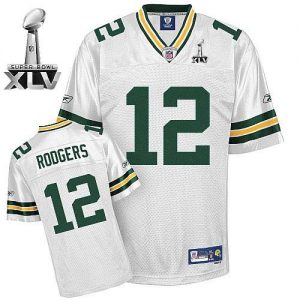 Packers #12 Aaron Rodgers White Super Bowl XLV Embroidered NFL Jersey