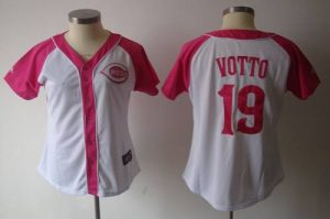 Reds #19 Joey Votto White Pink Women's Splash Fashion Stitched MLB Jersey