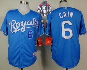 Royals #6 Lorenzo Cain Light Blue Alternate Cool Base W 2015 World Series Patch Stitched MLB Jersey