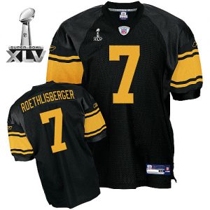 Steelers #7 Ben Roethlisberger Black With Yellow Number Super Bowl XLV Embroidered NFL Jersey