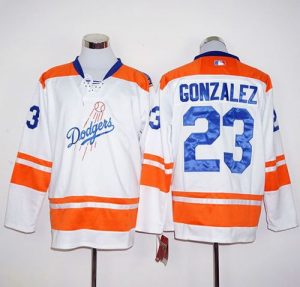 Dodgers #23 Adrian Gonzalez White Orange Long Sleeve Stitched MLB Jersey