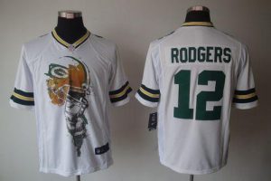 Nike Packers #12 Aaron Rodgers White Men's Embroidered NFL Helmet Tri-Blend Limited Jersey