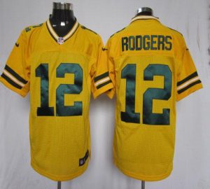 Nike Packers #12 Aaron Rodgers Yellow Alternate Men's Embroidered NFL Elite Jersey