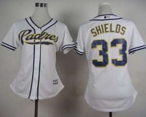 Padres #33 James Shields White Home Women's Stitched MLB Jersey