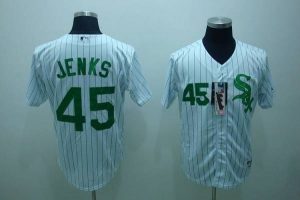 White Sox #45 Bobby Jenks Stitched White Green Strip MLB Jersey