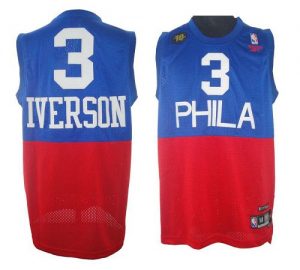 76ers #3 Allen Iverson Red Blue Reebok 10TH Throwback Stitched NBA Jersey