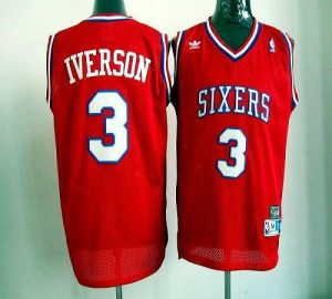 76ers #3 Allen Iverson Red Throwback Stitched NBA Jersey