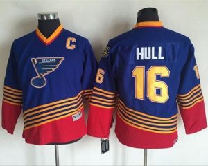 Blues #16 Brett Hull Light Blue Red CCM Throwback Stitched Youth NHL Jersey