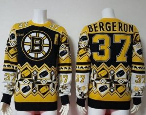 Boston Bruins #37 Patrice Bergeron Yellow Black Men's NHL Ugly Sweater