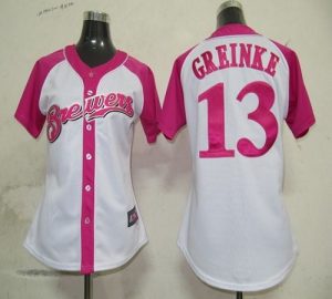 Brewers #13 Zack Greinke White Pink Women's Splash Fashion Stitched MLB Jersey