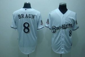 Brewers #8 Ryan Braun Stitched White MLB Jersey