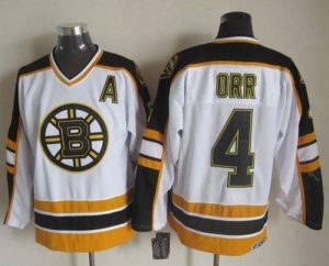 Bruins #4 Bobby Orr White Black CCM Throwback Stitched NHL Jersey