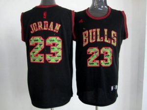 Bulls #23 Michael Jordan Black Camo Fashion Embroidered NBA Jersey