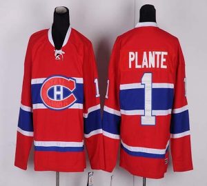 Canadiens #1 Jacques Plante Red CH CCM Throwback Embroidered NHL Jersey