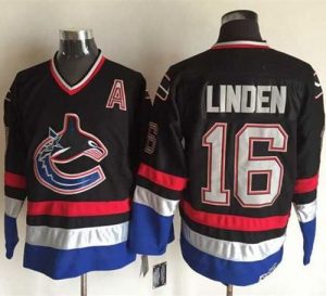 Canucks #16 Trevor Linden Black Blue CCM Throwback Stitched NHL Jersey