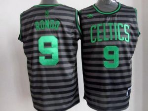 Celtics #9 Rajon Rondo Black Grey Groove Embroidered NBA Jersey