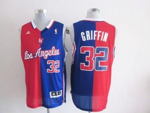 Clippers #32 Blake Griffin Red Blue Split Fashion Embroidered NBA Jersey