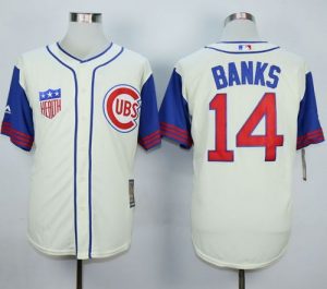 Cubs #14 Ernie Banks Cream Blue 1942 Turn Back The Clock Stitched MLB Jersey