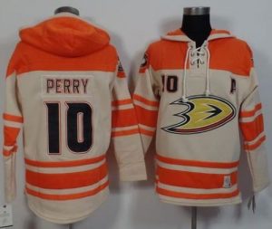 Ducks #10 Corey Perry Cream Orange Sawyer Hooded Sweatshirt Stitched NHL Jersey