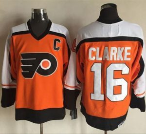 Flyers #16 Bobby Clarke Orange Black CCM Throwback Stitched NHL Jersey