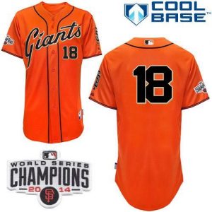 Giants #18 Matt Cain Orange W 2014 World Series Champions Patch Stitched MLB Jersey