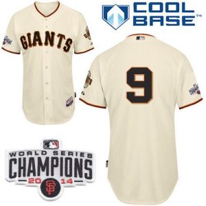 Giants #9 Brandon Belt Cream Cool Base W 2014 World Series Champions Patch Stitched MLB Jersey