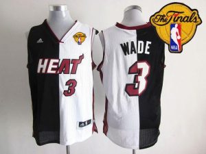 Heat #3 Dwyane Wade Black White Split Fashion Finals Patch Embroidered NBA Jersey