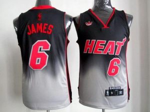 Heat #6 LeBron James Black Grey Fadeaway Fashion Embroidered NBA Jersey