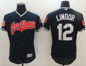 Indians #12 Francisco Lindor Navy Blue 2017 Spring Training Authentic Flex Base Stitched MLB Jersey