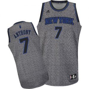 Knicks #7 Carmelo Anthony Grey Static Fashion Embroidered NBA Jersey