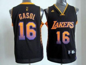 Lakers #16 Pau Gasol Black Embroidered NBA Vibe Jersey