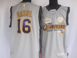 Lakers #16 Pau Gasol Grey 2010 Finals Champions Stitched NBA Jersey